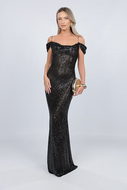 Rochie Miami maxi neagra din paiete