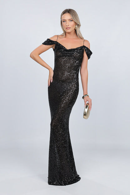 Rochie Miami maxi neagra din paiete