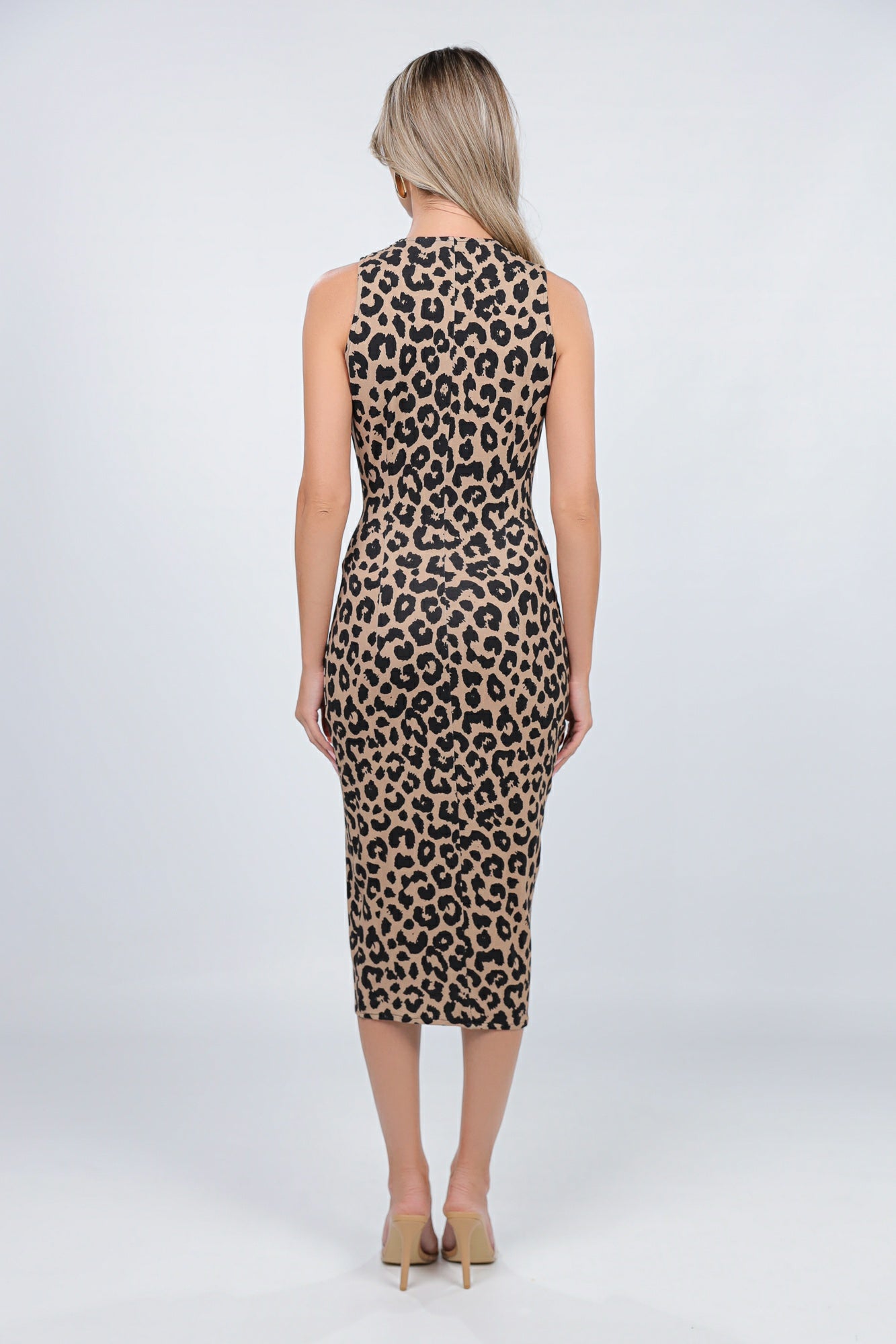 Rochie Mallorca midi fara maneci cu print leopard