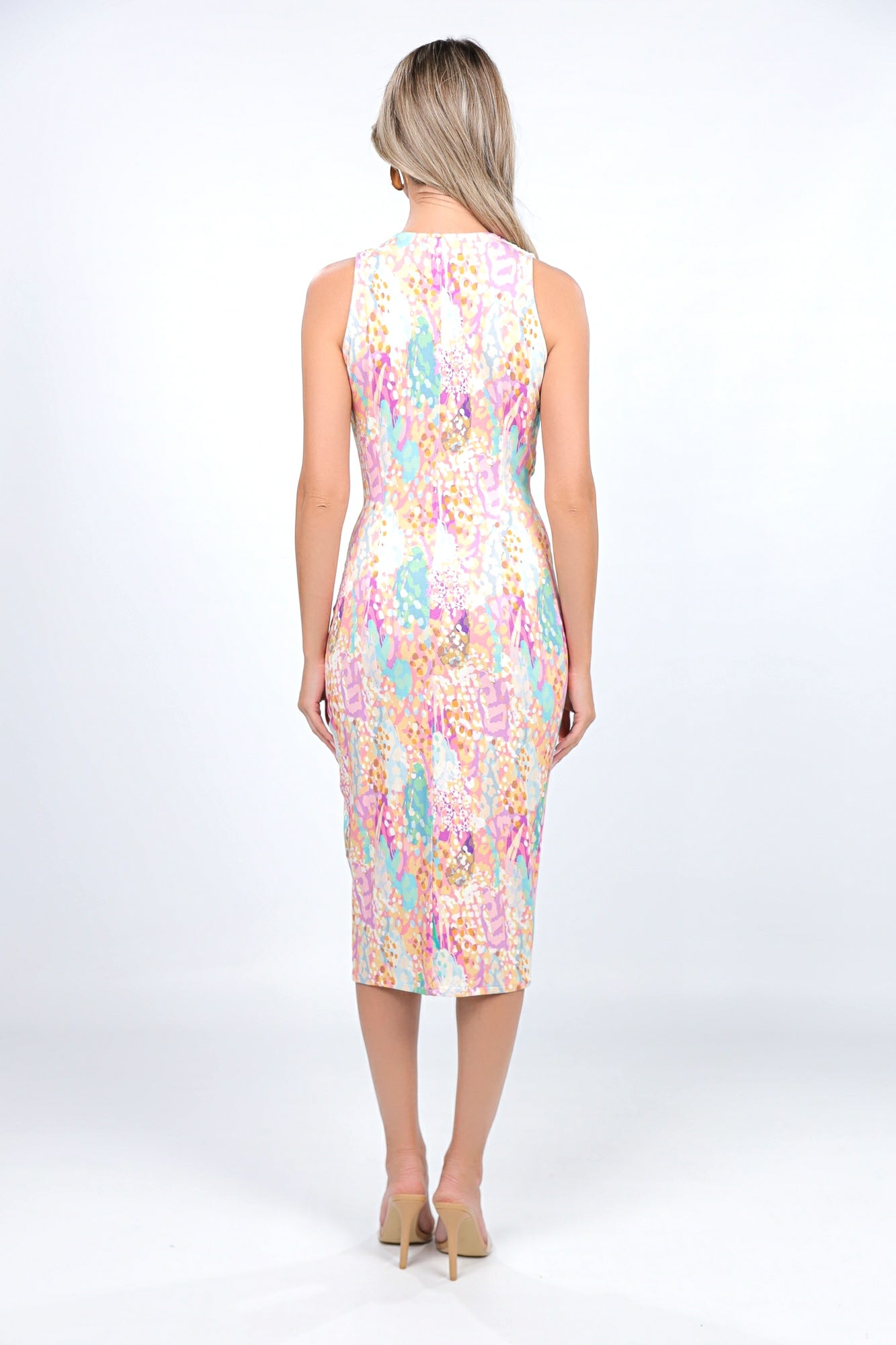 Rochie Mallorca midi fara maneci cu print