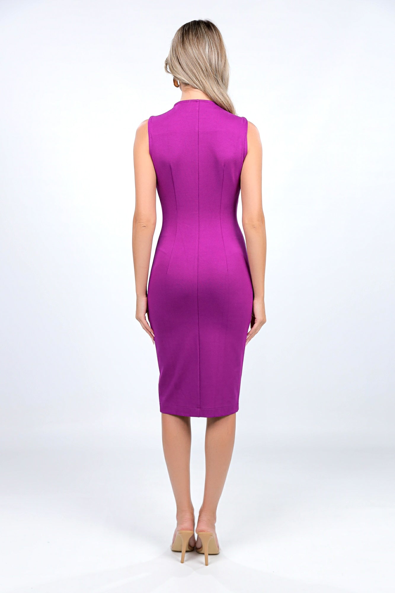 Rochie Chelsea midi fara maneci mov fuchsia