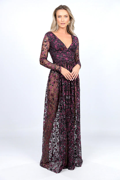 Rochie cu bust cu cupe broderie mov