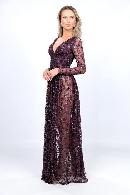 Rochie cu bust cu cupe broderie mov