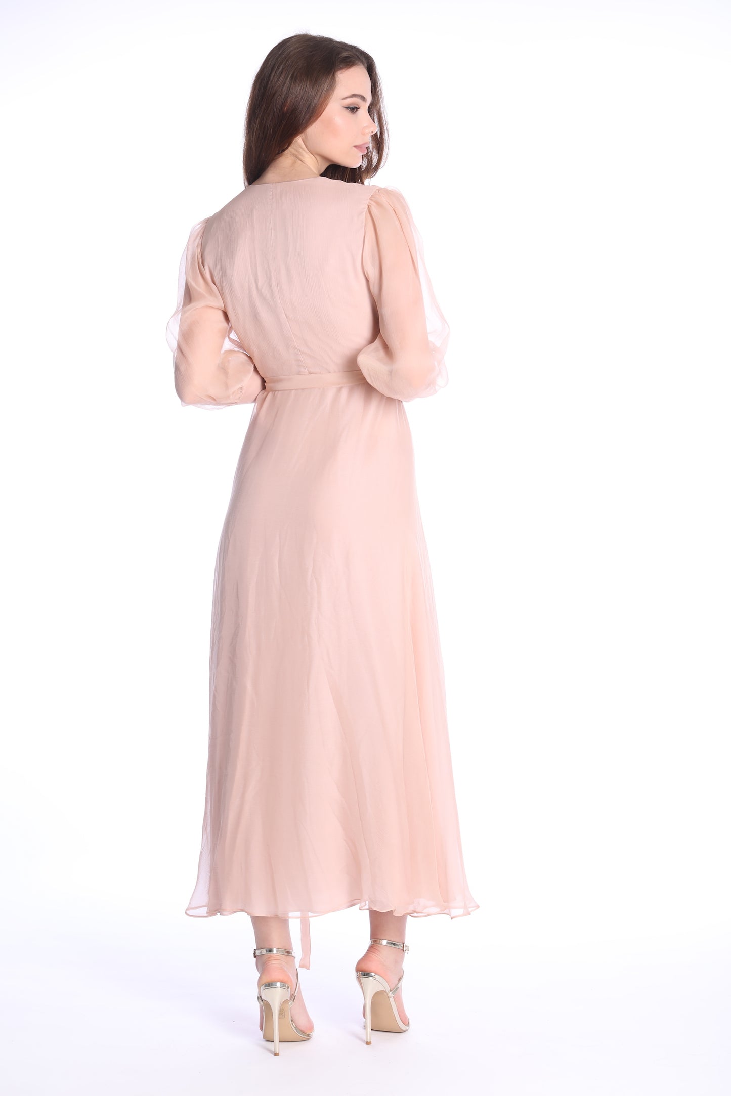 Rochie creme petrecuta maxi din matase Chianti