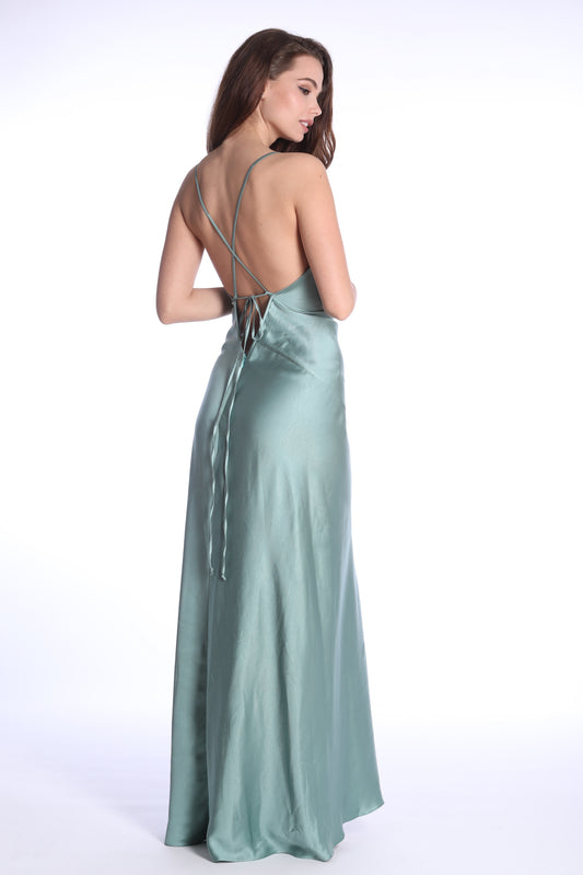 Rochie Tulum din satin blue ocean