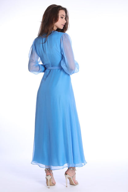 Rochie Chianti albastru Azzurro petrecuta din matase