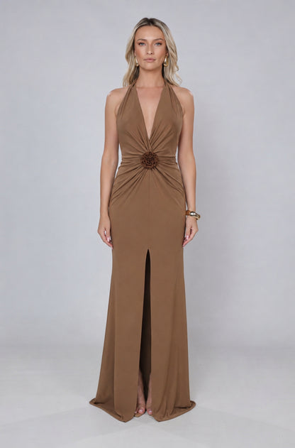 Rochie cappuccino Mallorca cu spate gol