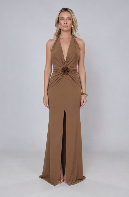 Rochie cappuccino Mallorca cu spate gol