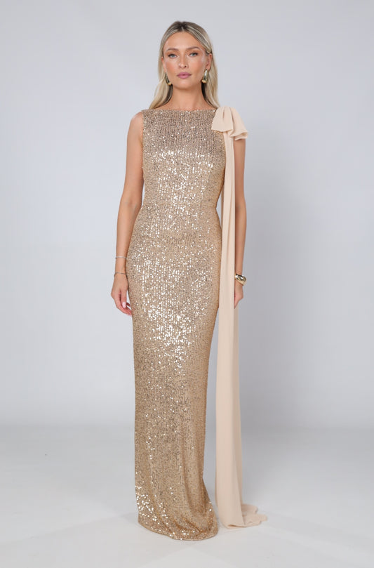 Rochie maxi Kylie din paiete aurii