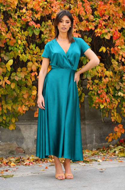 Rochie Siena midi din satin verde