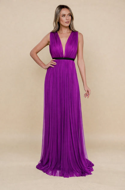 Rochie maxi lime din tulle din matase Santorini