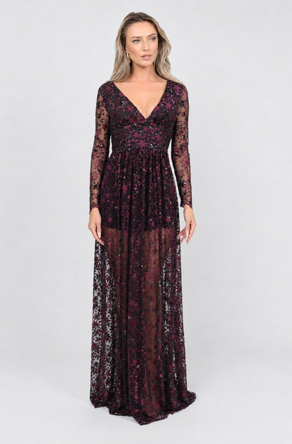 Rochie maxi din broderie cu paiete