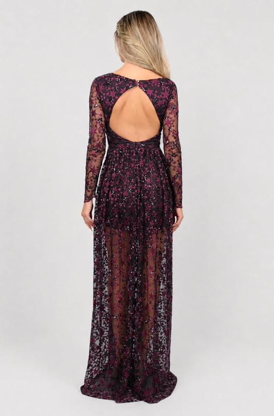 Rochie maxi din broderie cu paiete