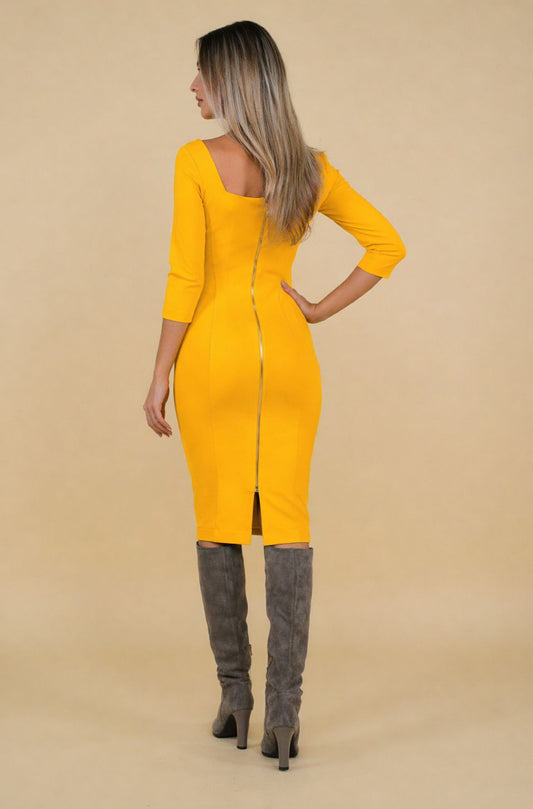 Rochie Kensington cu maneca 3/4 galbena