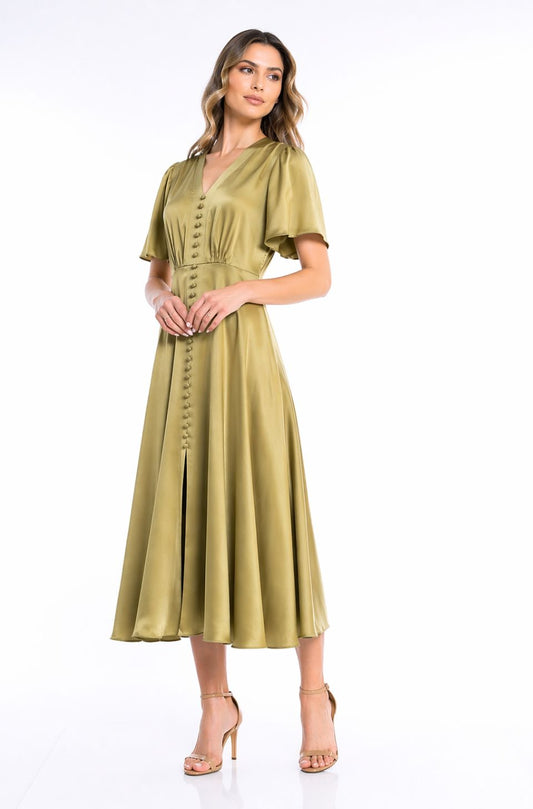 Rochie Brooklyn din satin verde