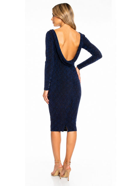 Rochie Ibiza midi bleumarin cu spate gol