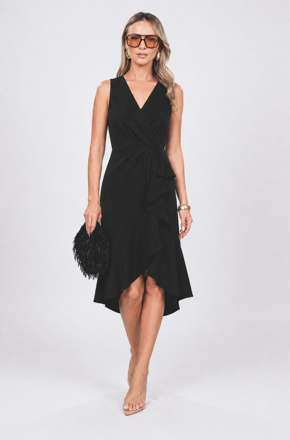 Rochie petrecuta cu volan negru