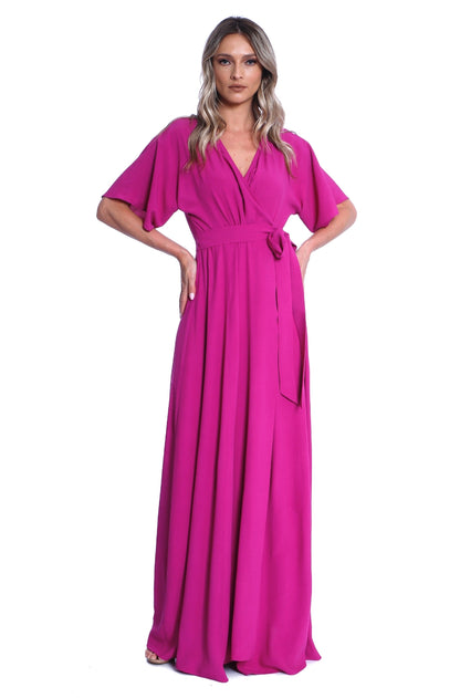 Rochie petrecuta maxi din vascoza fuchsia