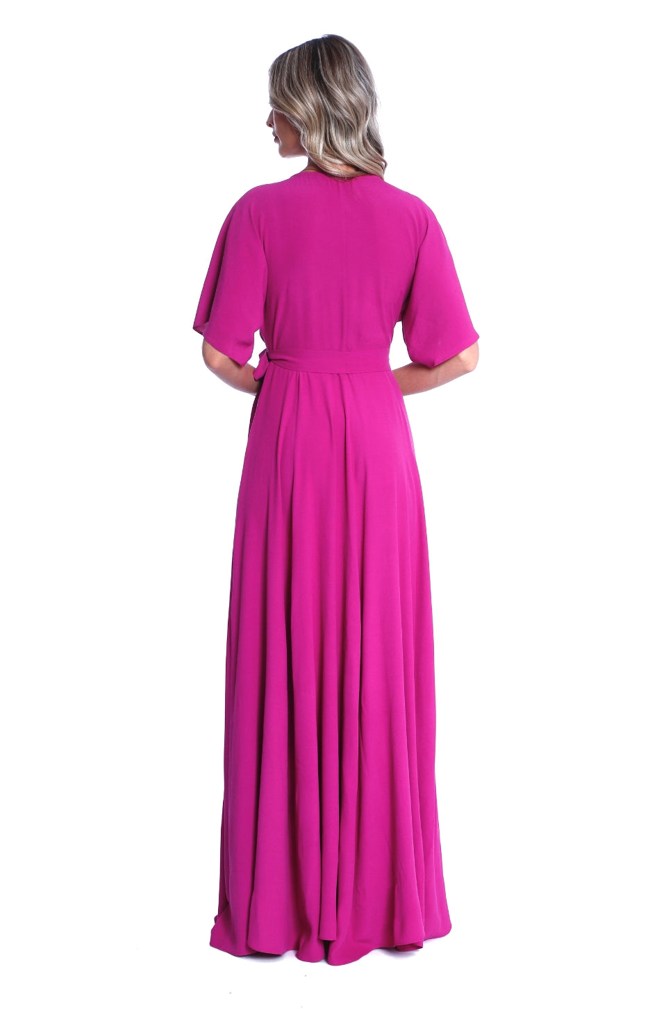 Rochie petrecuta maxi din vascoza fuchsia