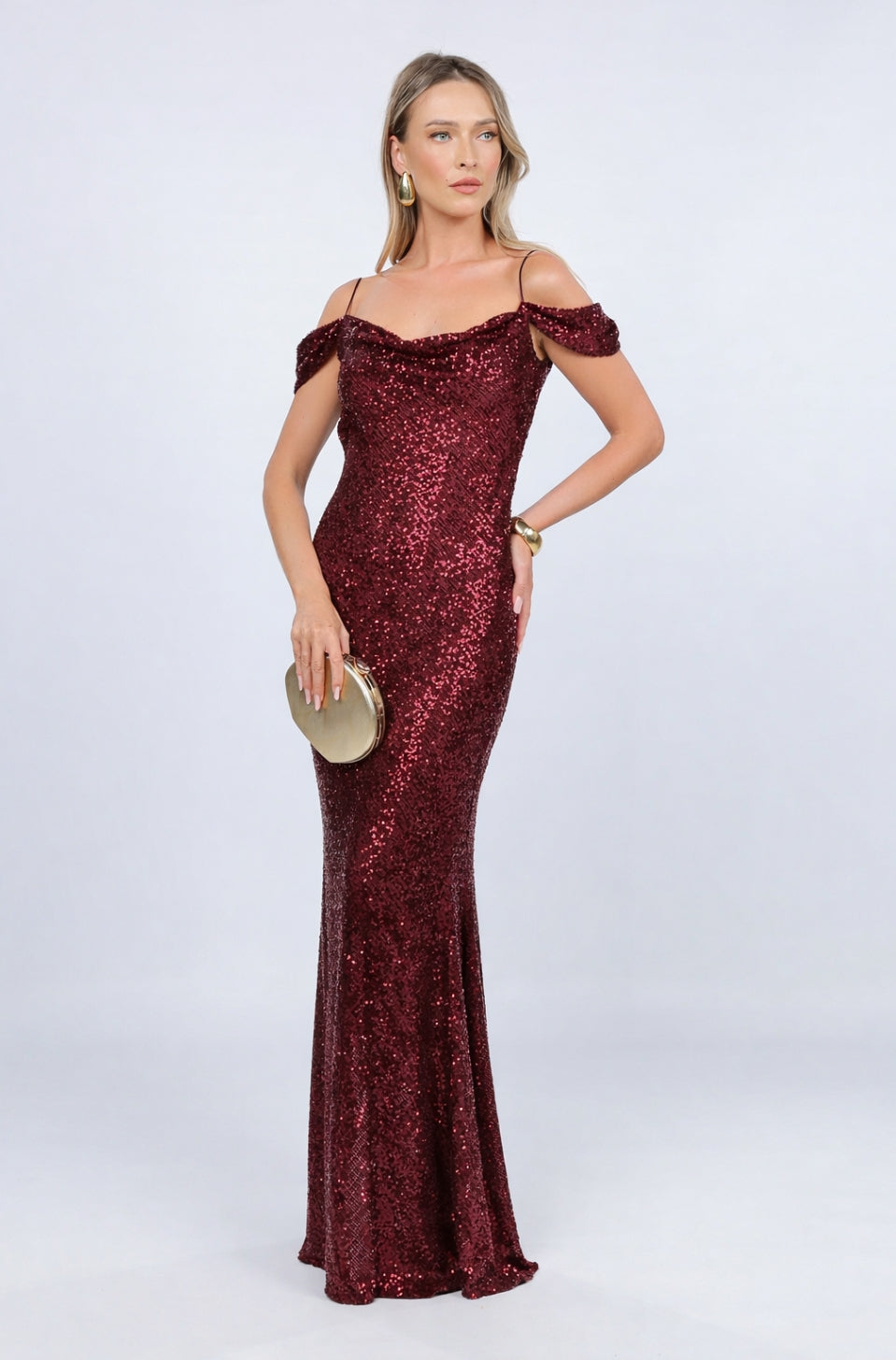 Rochie Miami maxi burgundy din paiete