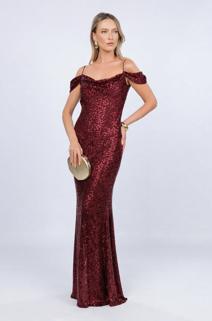 Rochie Miami maxi burgundy din paiete