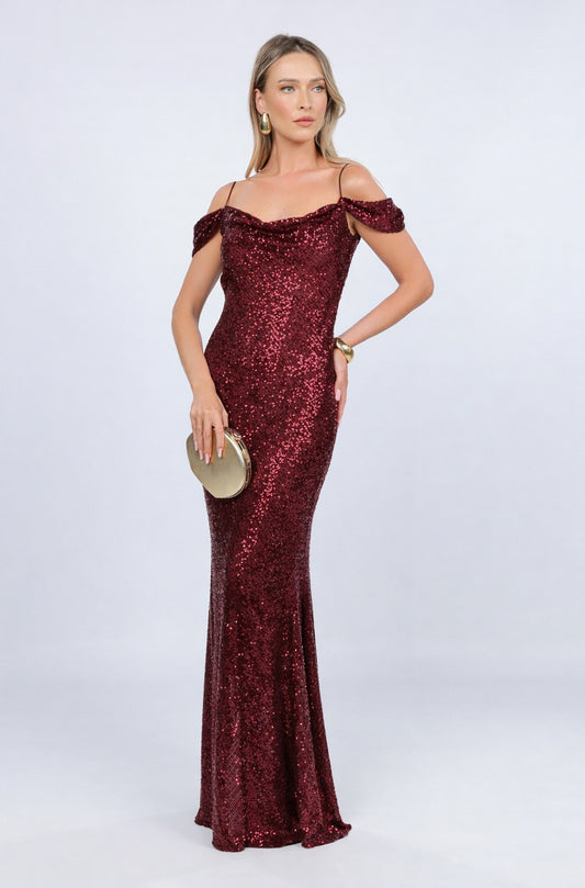 Rochie Miami maxi burgundy din paiete