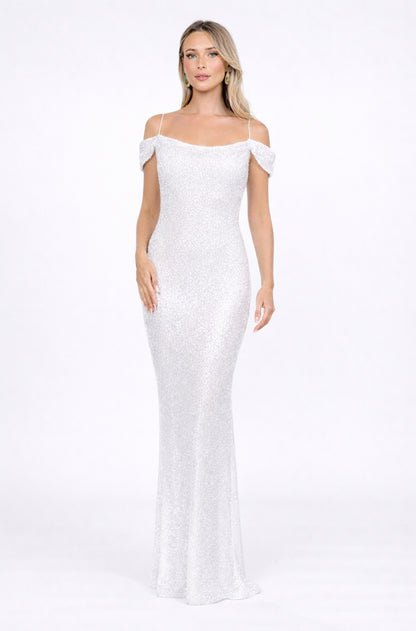 Rochie Miami maxi off white din paiete