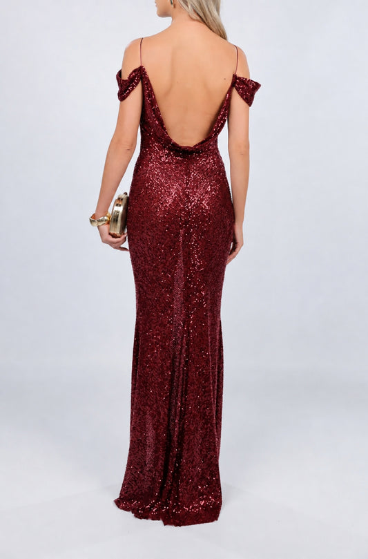 Rochie Miami maxi burgundy din paiete