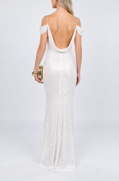 Rochie Miami maxi off white din paiete