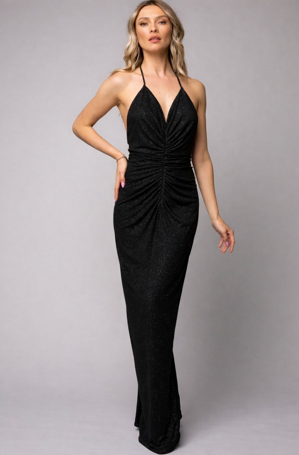 Rochie maxi negru cu fronseuri Monaco