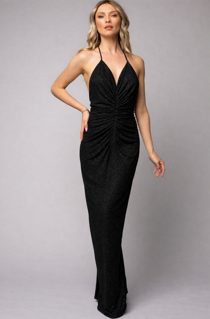 Rochie maxi negru cu fronseuri Monaco