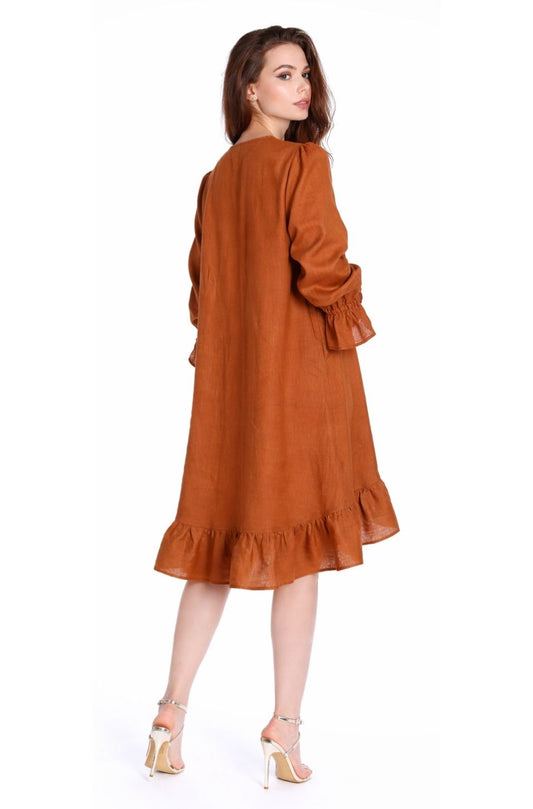 Rochie din In maro caramiziu