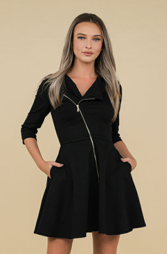 Rochie midi neagra clos cu fermoar pe fata Chelsea