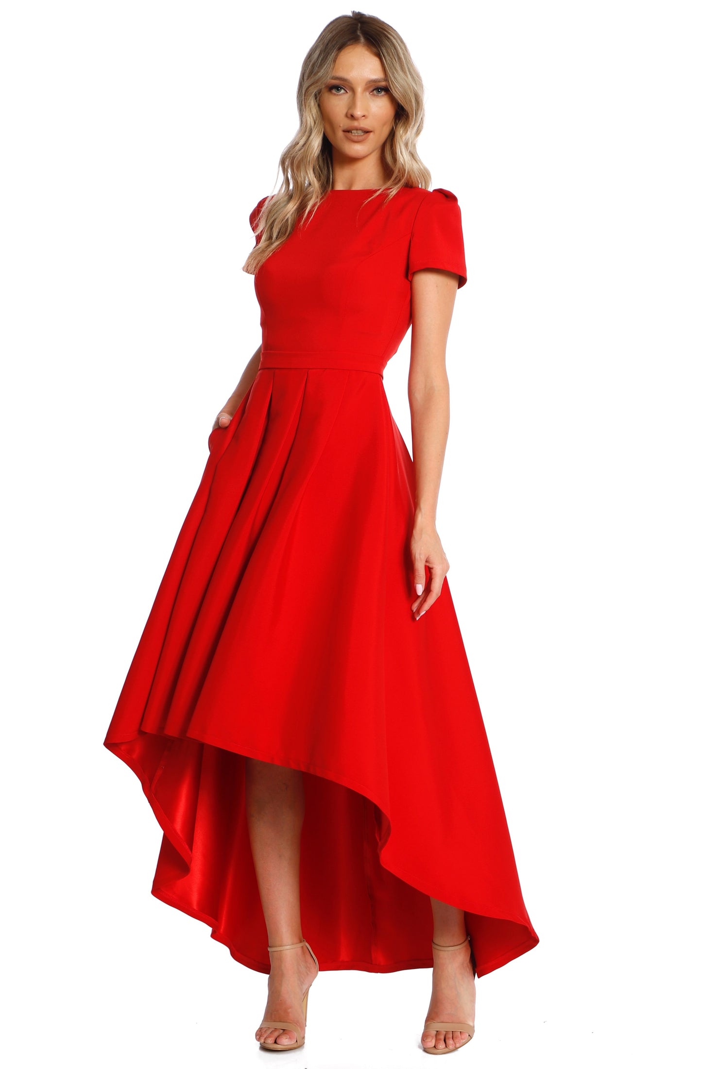 Rochie asimetrica rosie cu buzunare New York