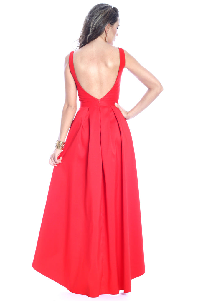 New York Classic Asymmetrical Sleveless Dress With Pockets In Red