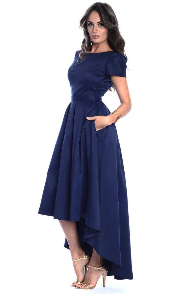 New York Classic Asymmetrical Sleveless Dress With Pockets In Navy