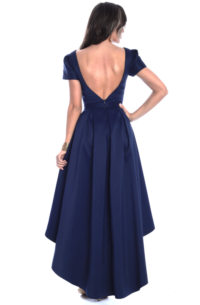 New York Classic Asymmetrical Sleveless Dress With Pockets In Navy