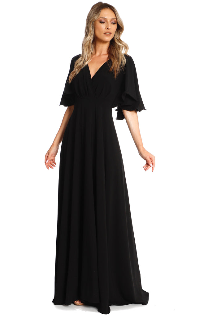 Florence Maxi Dress With Butterfly Sleeves In Black