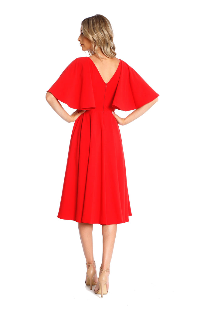 Florence Midi Dress With Butterfly Sleeves In Red