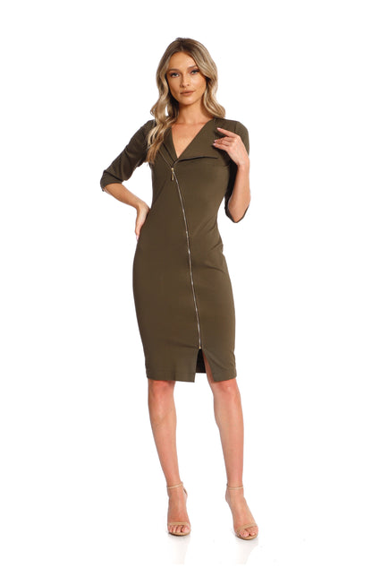 Rochie midi Khaki cu fermoar pe fata Chelsea