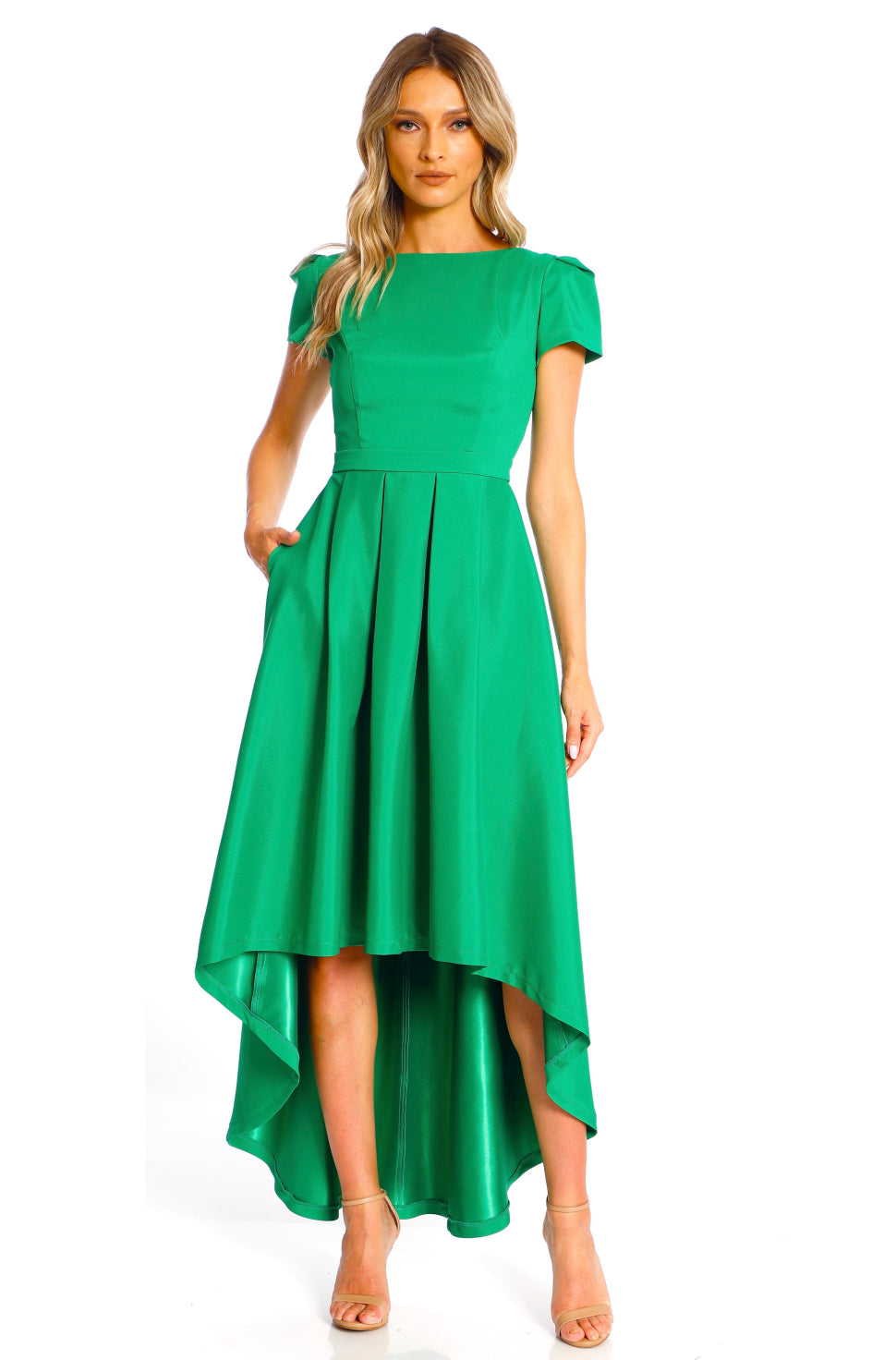 Rochie asimetrica verde cu buzunare New York