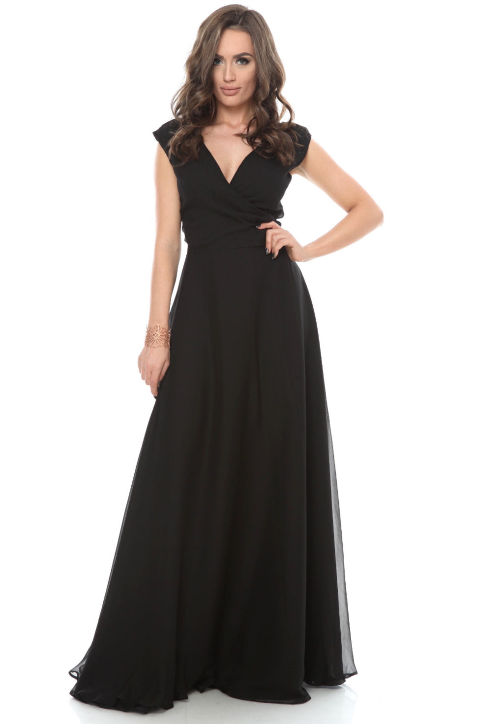 Rochie neagra maxi din matase Rome