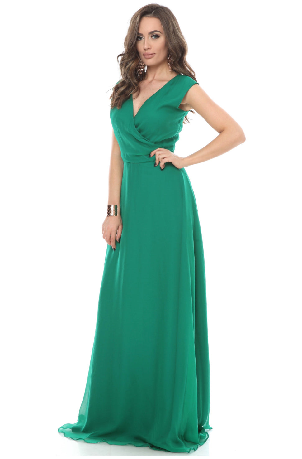 Rochie maxi verde din matase Rome