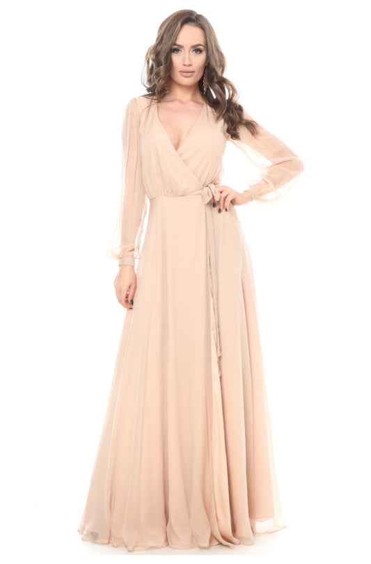 Rochie creme petrecuta maxi din matase Chianti