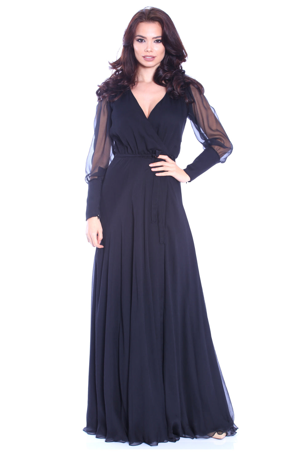 Rochie neagra petrecuta din matase Chianti