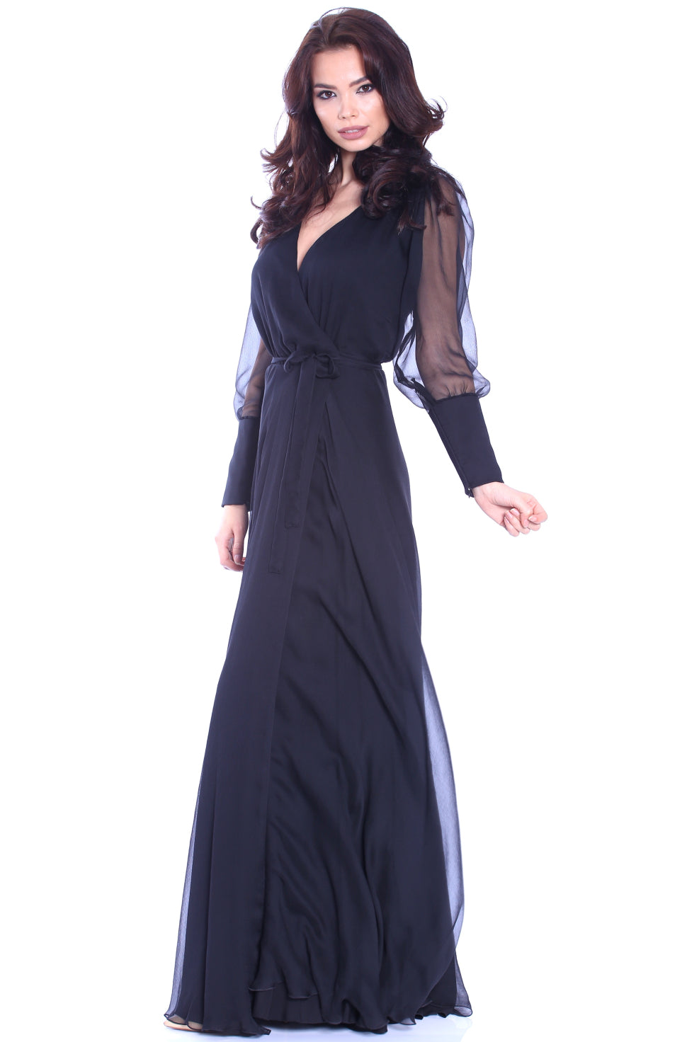 Rochie neagra petrecuta din matase Chianti