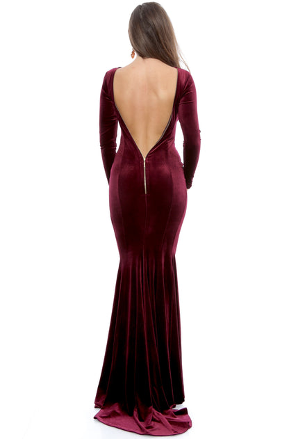 Rochie maxi burgundy din catifea Melbourne