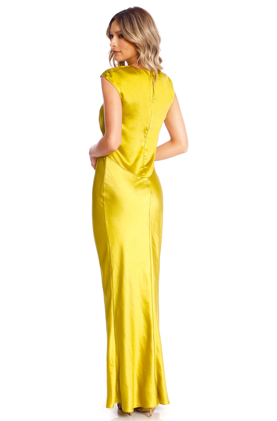 Rochie maxi din satin lime Cali