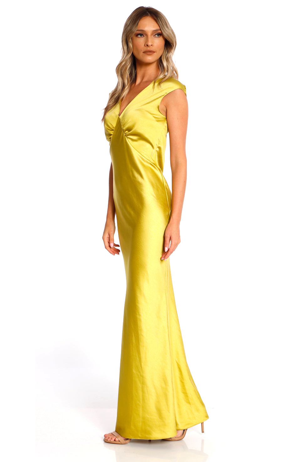 Rochie maxi din satin lime Cali