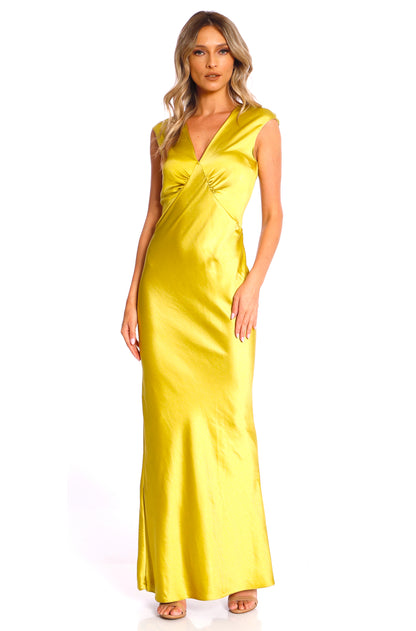 Rochie maxi din satin lime Cali